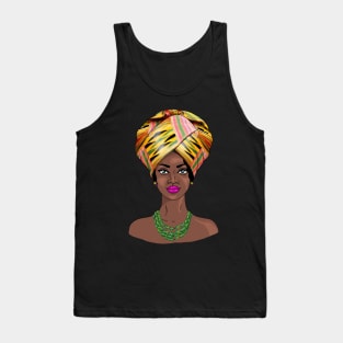 African Melanin Woman in Kente Headgear Tank Top